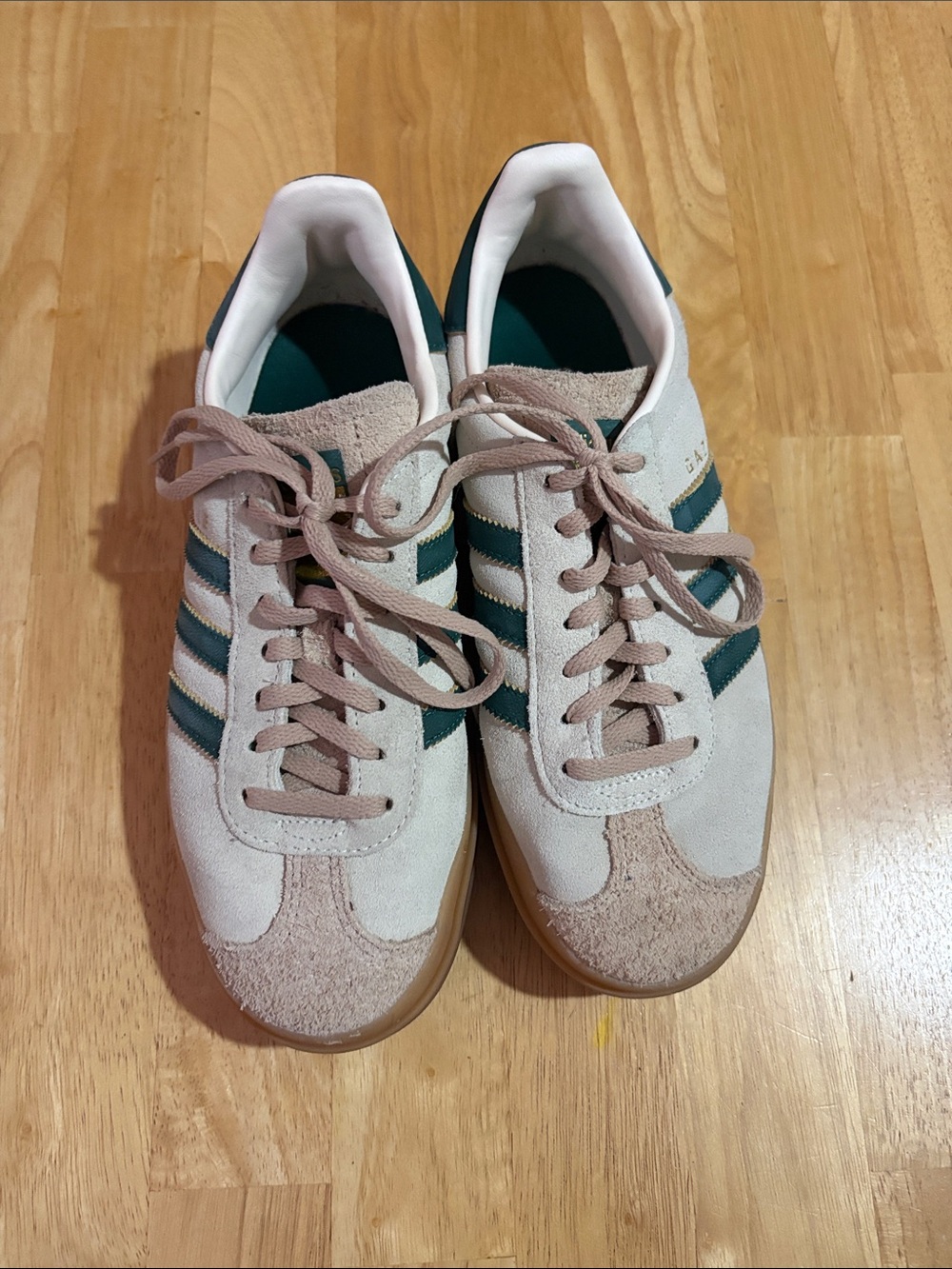 adidas Women’s Suede Sneakers in Beige with Dark Green Stripes